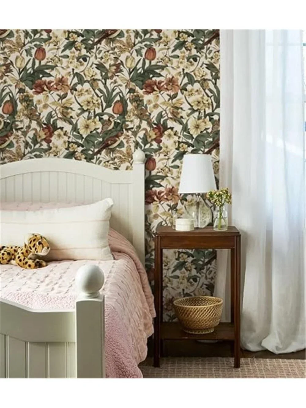 Floral Bird Peel And Stick Wallpaper Beige Vintage Removable Contact Paper